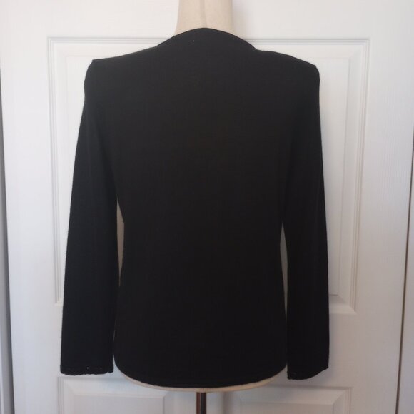 Elegant Black Sequin Beaded Twin Set sz Petite Medium Wool Blend - Picture 7 of 11